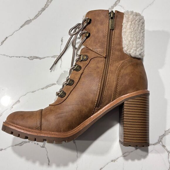 Nine West | Penni Women’s Brown Sherpa Lined Faux Leather Ankle Boots - Size 8.5 - Picture 9 of 15